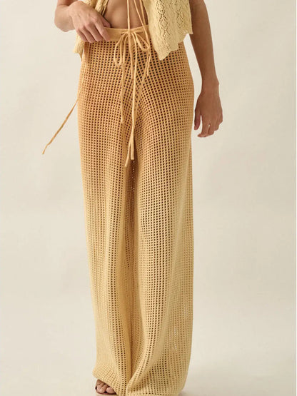 Ombre Crochet Open-Knit Wide-Leg  Pants