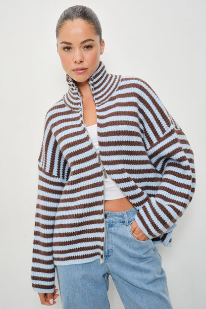 Striped Mock Neck Zip Up